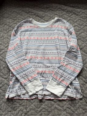 Cozy Fair Isle Long-Sleeve Pajama Set in White with Pink & Blue